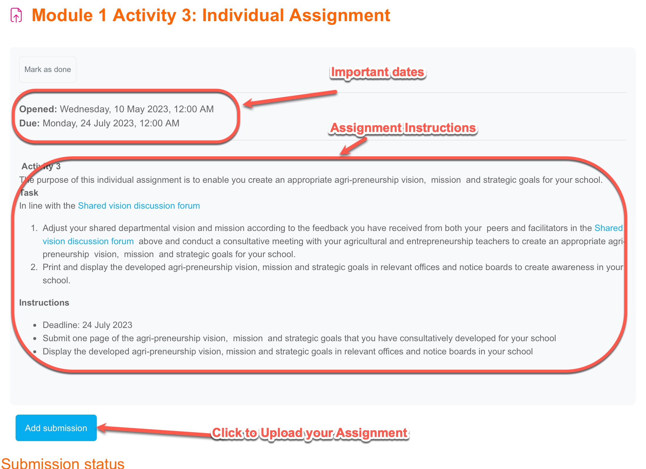 Assignment dates and details